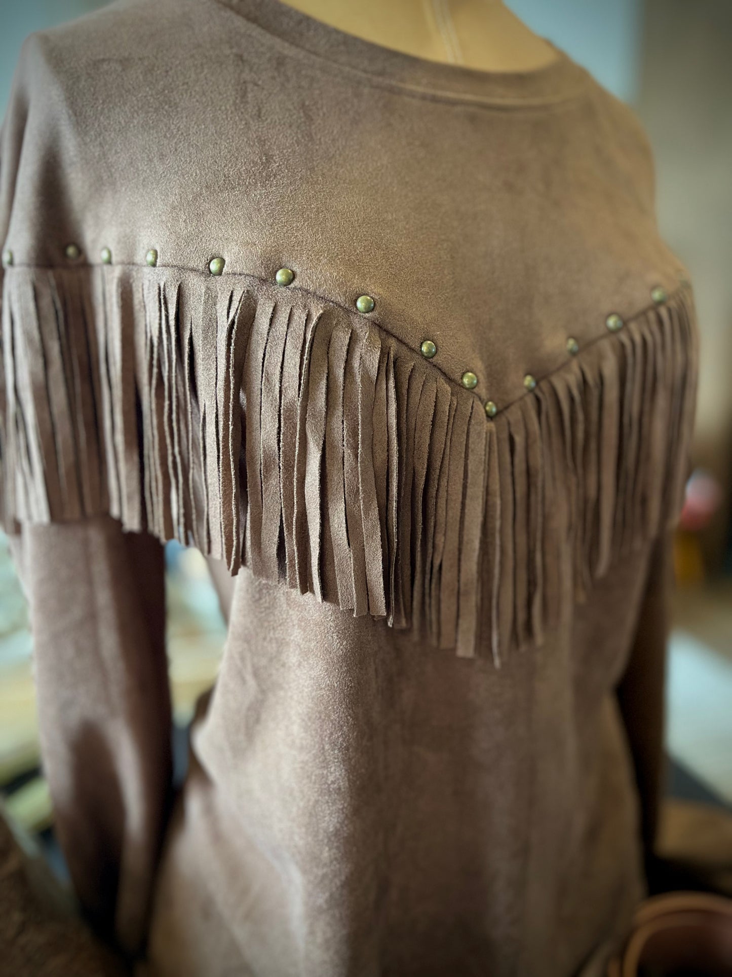 Fringed Suede Pullover