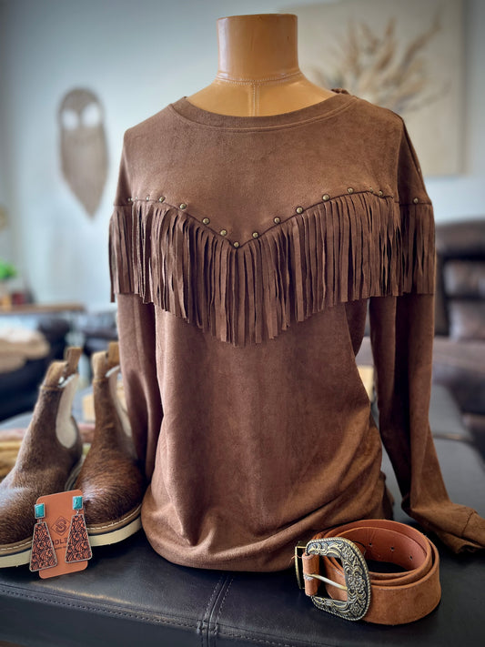 Fringed Suede Pullover