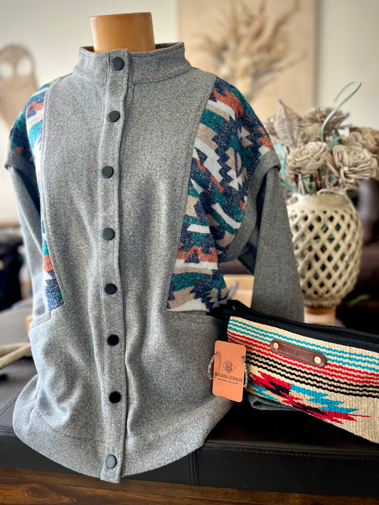 Snap Button Down Aztec Jacket
