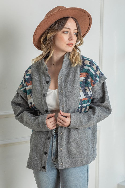 Snap Button Down Aztec Jacket