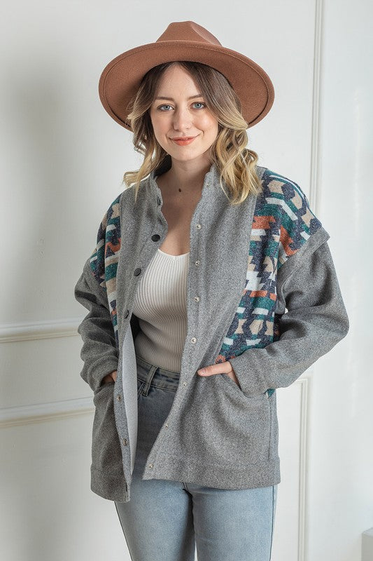 Snap Button Down Aztec Jacket