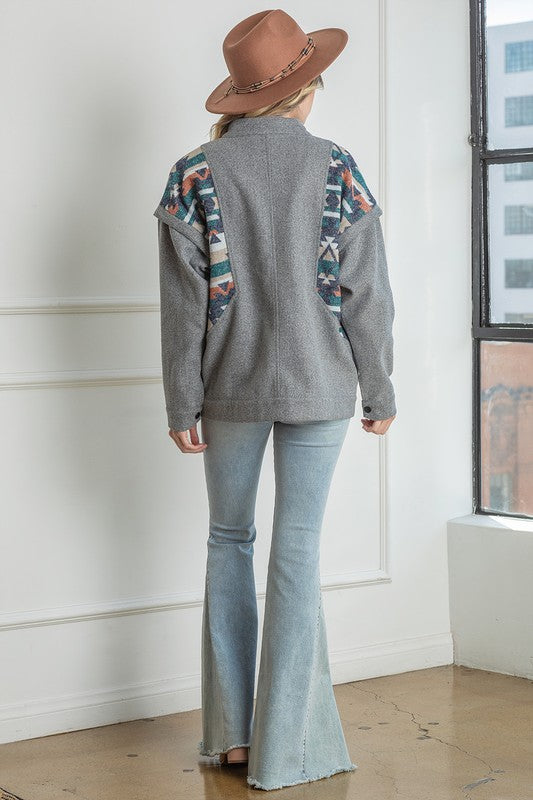 Snap Button Down Aztec Jacket