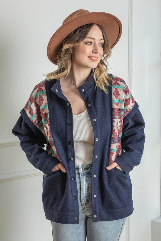 Snap Button Down Aztec Jacket