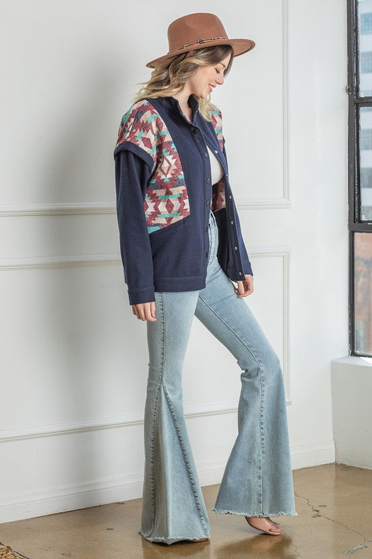 Snap Button Down Aztec Jacket