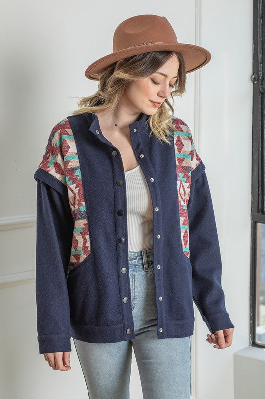 Snap Button Down Aztec Jacket