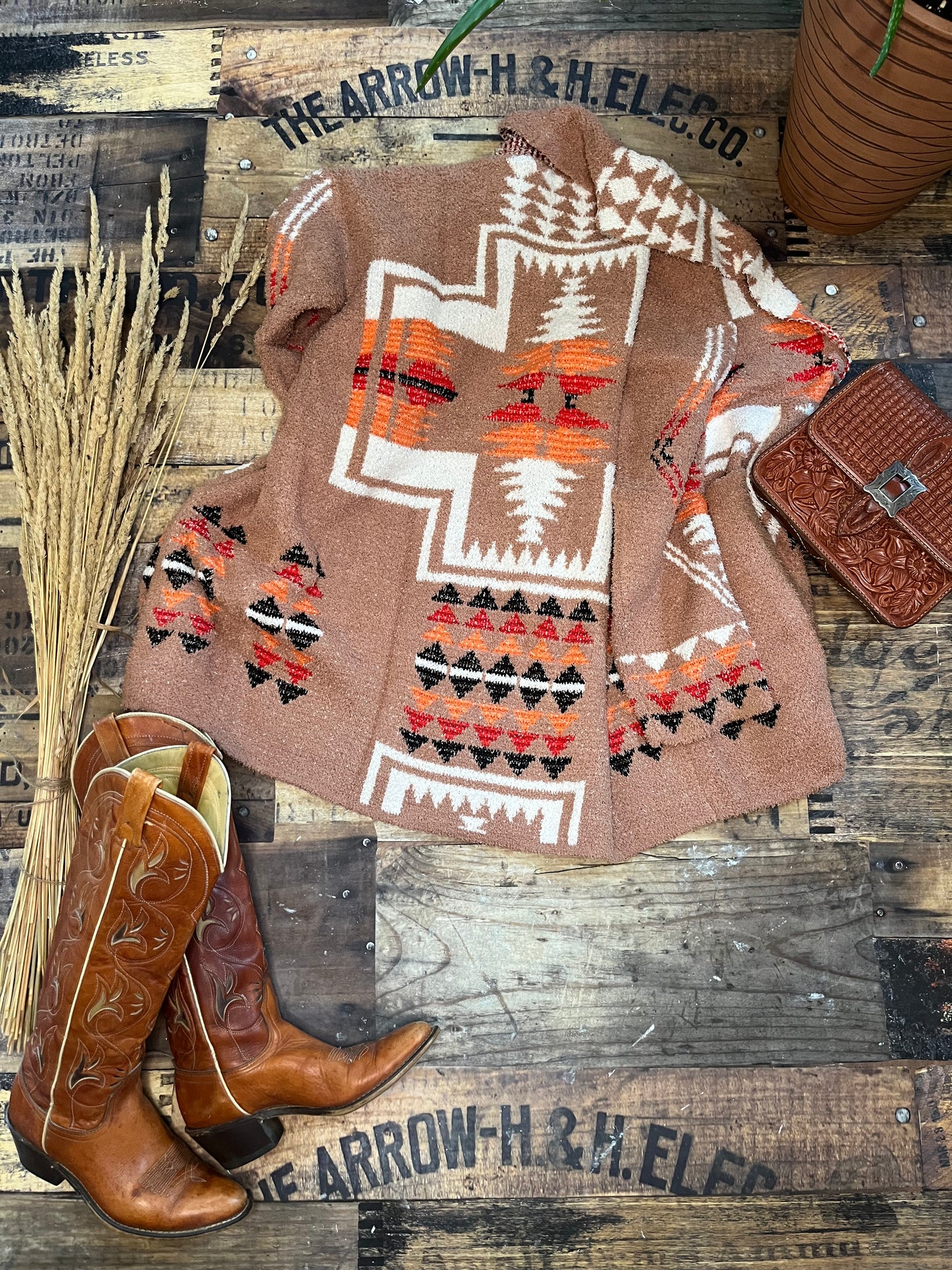 Caramel Sherpa Aztec Cardigan