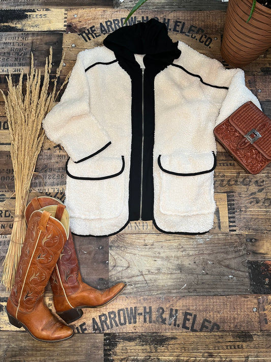 Winter white and black sherpa