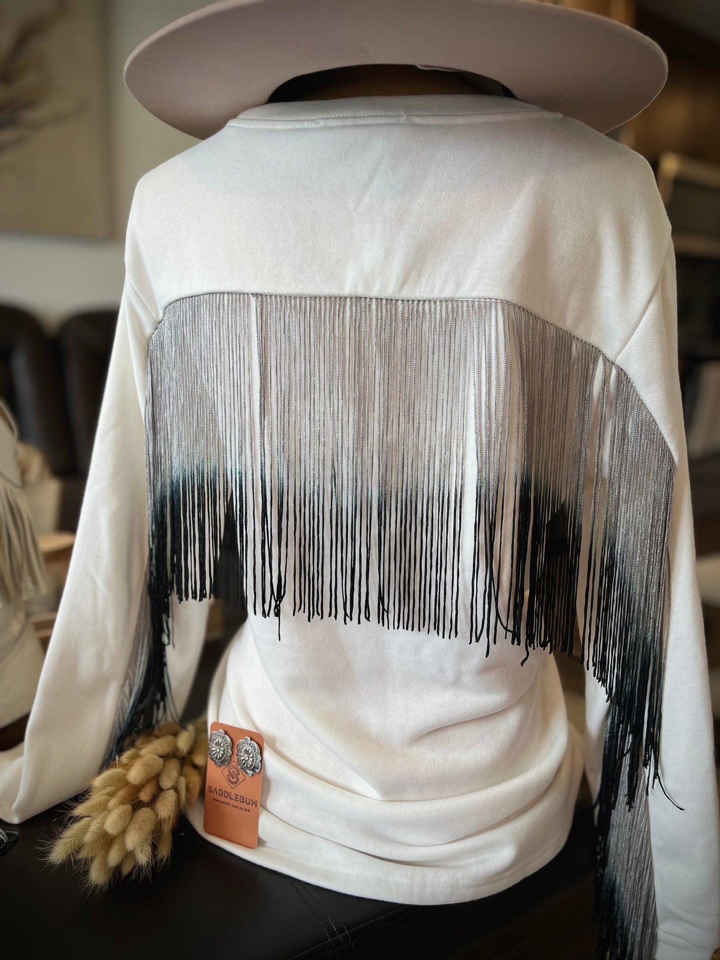 White Pullover with Ombre Tassel