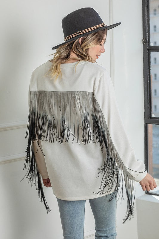 White Pullover with Ombre Tassel