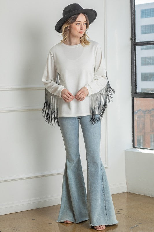 White Pullover with Ombre Tassel